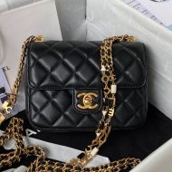 Chanel AS3442 Small Flap Crossbody Bag with Enamel Vintage Chain in Lambskin Black