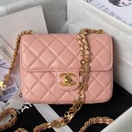 Chanel AS3442 Small Flap Crossbody Bag with Enamel Vintage Chain in Lambskin Pink