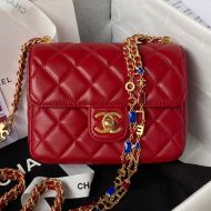 Chanel AS3442 Small Flap Crossbody Bag with Enamel Vintage Chain in Lambskin Red