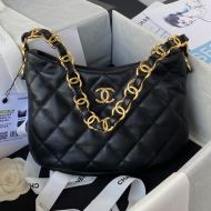 Chanel AS3562 Small Hobo Bag with Chunky Chain Strap in Lambskin Black
