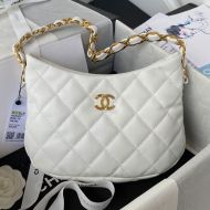 Chanel AS3562 Small Hobo Bag with Chunky Chain Strap in Lambskin White