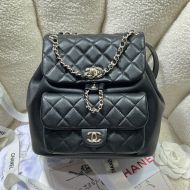 Chanel AS3618 Large Duma Backpack with Woven Chain Strap in Calfskin Black