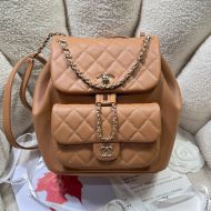 Chanel AS3618 Large Duma Backpack with Woven Chain Strap in Calfskin Brown