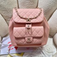 Chanel AS3618 Large Duma Backpack with Woven Chain Strap in Calfskin Pink