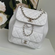 Chanel AS3618 Large Duma Backpack with Woven Chain Strap in Calfskin White