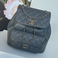 Chanel AS3618 Large Duma Backpack with Woven Chain Strap in Lambskin Dark Grey