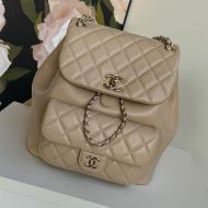 Chanel AS3618 Large Duma Backpack with Woven Chain Strap in Lambskin Taupe