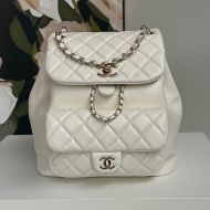 Chanel AS3618 Large Duma Backpack with Woven Chain Strap in Lambskin White