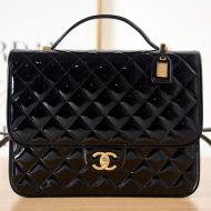 Chanel AS3662 Backpack with Chain Strap in Patent Leather Black