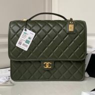 Chanel AS3662 Backpack with Chain Strap in Texture Calfskin Green