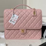 Chanel AS3662 Backpack with Chain Strap in Texture Calfskin Pink