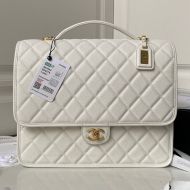Chanel AS3662 Backpack with Chain Strap in Texture Calfskin White