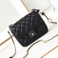 Chanel AS3782 Flap Shoulder Bag with Enamel CC Logo in Lambskin Black