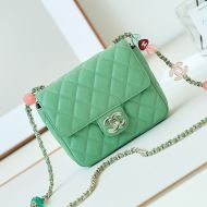 Chanel AS3782 Flap Shoulder Bag with Enamel CC Logo in Lambskin Green