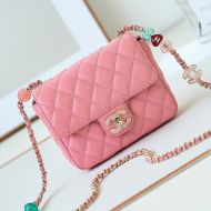 Chanel AS3782 Flap Shoulder Bag with Enamel CC Logo in Lambskin Pink