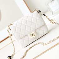 Chanel AS3782 Flap Shoulder Bag with Enamel CC Logo in Lambskin White