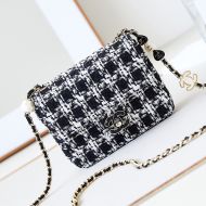 Chanel AS3782 Flap Shoulder Bag with Enamel CC Logo in Tweed Black