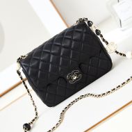 Chanel AS3783 Flap Shoulder Bag with Enamel CC Logo in Lambskin Black