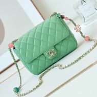 Chanel AS3783 Flap Shoulder Bag with Enamel CC Logo in Lambskin Green