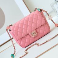 Chanel AS3783 Flap Shoulder Bag with Enamel CC Logo in Lambskin Pink