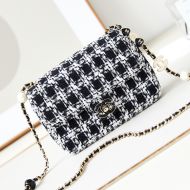 Chanel AS3783 Flap Shoulder Bag with Enamel CC Logo in Tweed Black