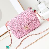 Chanel AS3783 Flap Shoulder Bag with Enamel CC Logo in Tweed Pink