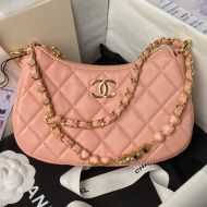 Chanel AS3786 Hobo Handbag with Enamel Heart Chain in Lambskin Cherry
