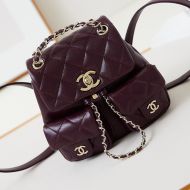 Chanel AS3787 Backpack with Logo Pockets in Grained Calfskin Burgundy