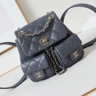 Chanel AS3787 Backpack with Logo Pockets in Grained Calfskin Grey