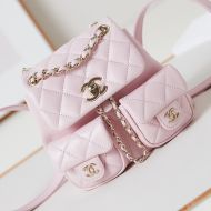 Chanel AS3787 Backpack with Logo Pockets in Grained Calfskin Pink