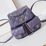 Chanel AS3787 Backpack with Logo Pockets in Grained Calfskin Purple