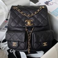 Chanel AS3860 Backpack with Logo Pockets in Grained Calfskin Black