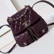Chanel AS3860 Backpack with Logo Pockets in Grained Calfskin Burgundy