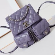 Chanel AS3860 Backpack with Logo Pockets in Grained Calfskin Purple