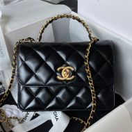 Chanel AS3886 Flap Shoulder Bag with Letter Handle in Calfskin Black
