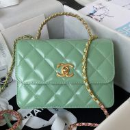 Chanel AS3886 Flap Shoulder Bag with Letter Handle in Calfskin Green