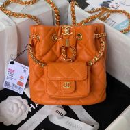 Chanel AS3947 Backpack with Logo Pocket in Calfskin Orange