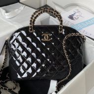 Chanel AS3969 Large Shopping Bag with Chain Strap Handle in Patent Leather Black