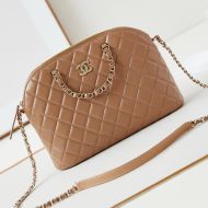 Chanel AS3969 Large Shopping Bag with Chain Strap Handle in Shiny Lambskin Brown