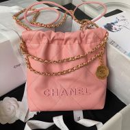Chanel AS3980 Mini 22 Hobo Bag with Chanel Letters in Grained Calfskin Pink