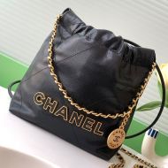 Chanel AS3980 Mini 22 Hobo Bag with Chanel Letters in Texture Calfskin Black