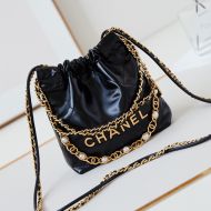 Chanel AS3980 Mini 22 Hobo Bag with Pearls Chain in Calfskin Black