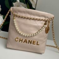 Chanel AS3980 Mini 22 Hobo Bag with Pearls Chain in Shiny Calfskin Khaki