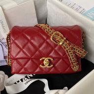 Chanel AS3984 Armpit Bag with Braided Adjustable Chain in Calfskin Red