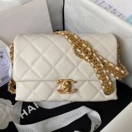 Chanel AS3984 Armpit Bag with Braided Adjustable Chain in Calfskin White
