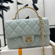 Chanel AS4023 Mini Flap Handbag with Chain Strap in Lambskin Light Blue
