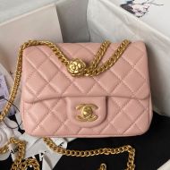 Chanel AS4040 Small Flap Handbag with Camellia Flower Adjustment Buckle in Lambskin Pink