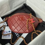 Chanel AS4113 Waist Bag with Enamel CC Logo in Lambskin Burgundy