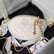 Chanel AS4113 Waist Bag with Enamel CC Logo in Lambskin White