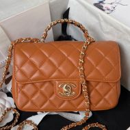Chanel AS4140 Mini Classic Flap Bag with Strass Handle in Lambskin Brown